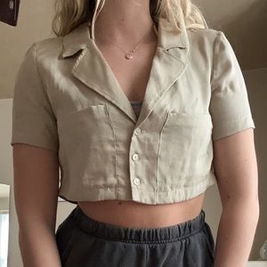Zara Cropped Tan Collared Shirt